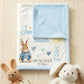 Personalised Baby Blanket Blue Rabbit Custom Name New-born Keepsake Gift Nursery Bedding Boy gift