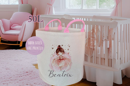 Personalised Pink Ballerina Design Large Toy basket Gift Set With Cushion