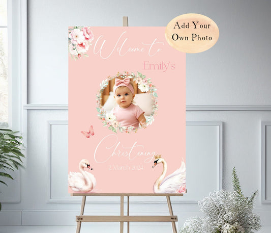 Custom Photo Personalised Girl Christening Welcome Poster