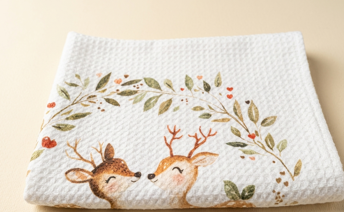 Personalised Deer Watercolour Tea Towel | Custom Wedding & Anniversary Gift