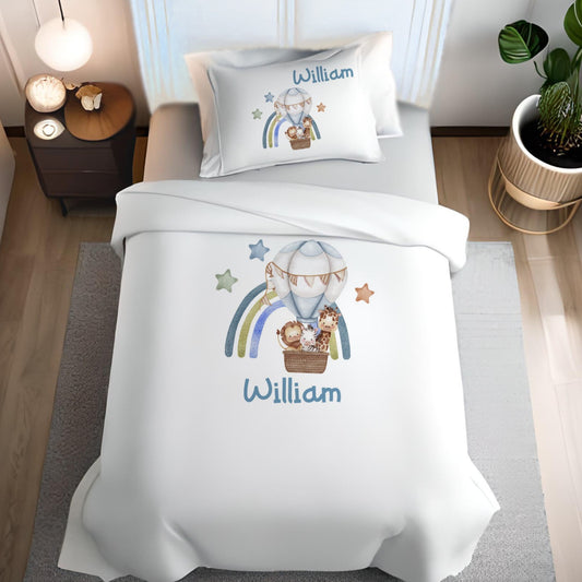 Safari Balloon - Kids Toddler Personalised Duvet Cover Set