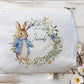 Blue Bunny Floral Wreath Makeup Bag