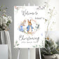 Floral Blue Rabbit Christening Welcome Banner
