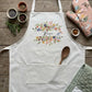 Personalised Wildflower Apron and Waffle Tea Towel Set, Custom Floral Kitchen Duo