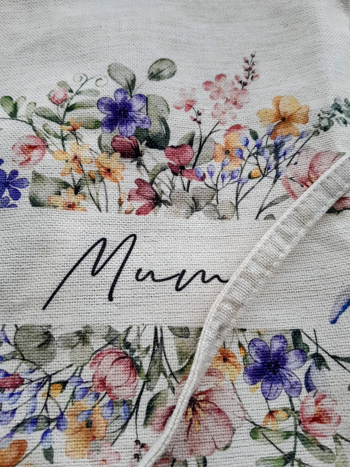 Personalised Wildflower Apron and Waffle Tea Towel Set, Custom Floral Kitchen Duo