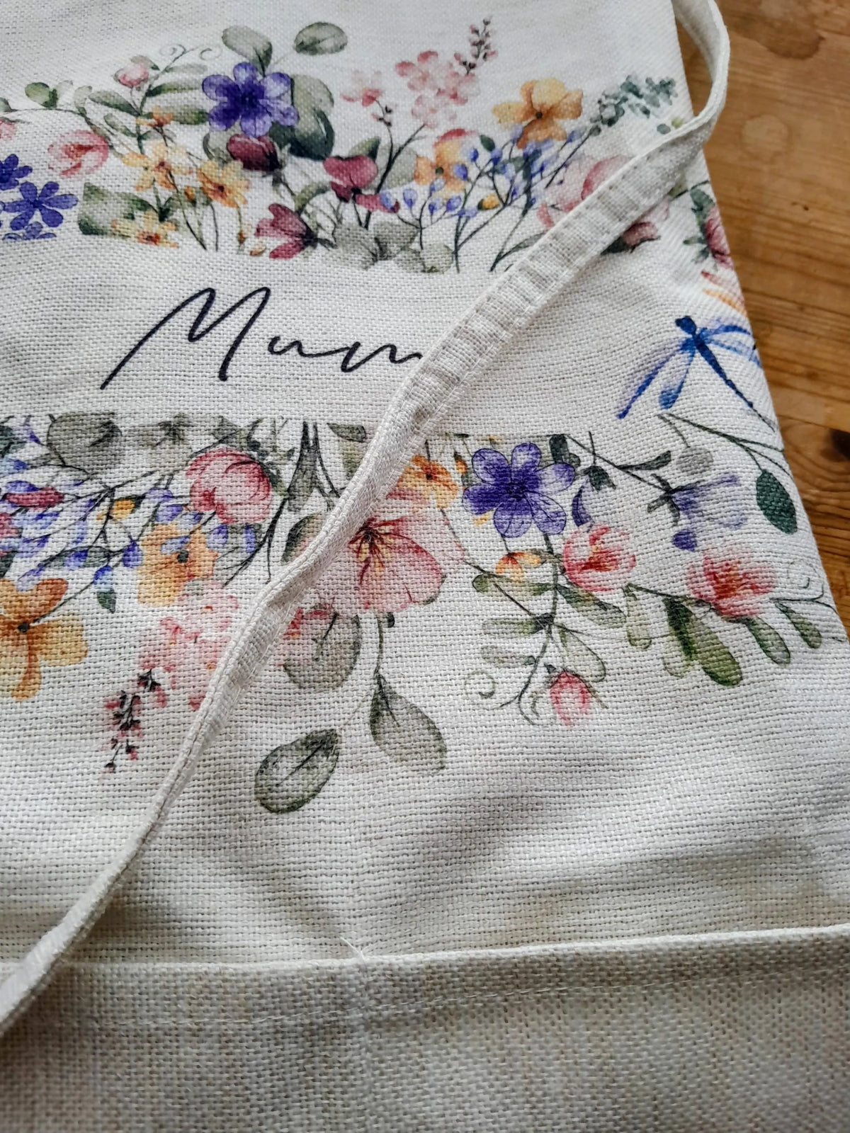 Personalised Wildflower Apron and Waffle Tea Towel Set, Custom Floral Kitchen Duo