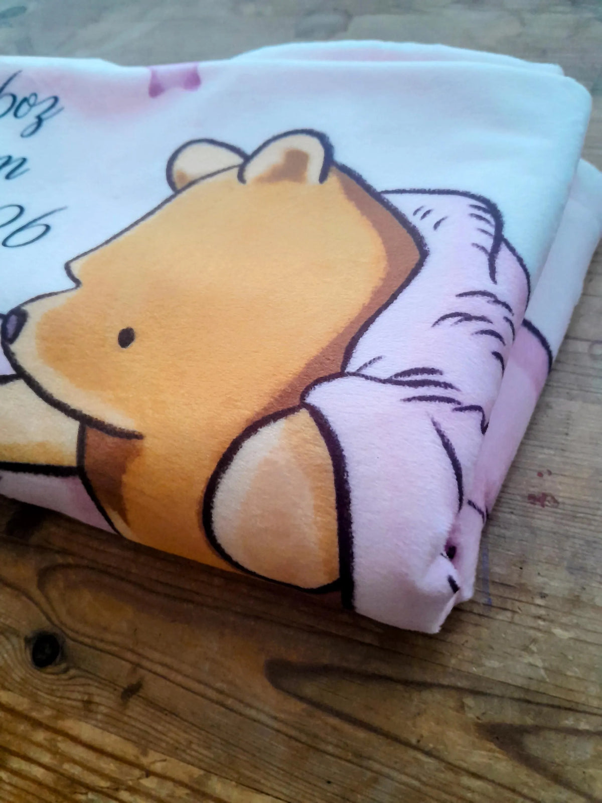 Personalised Pooh Bear Baby Blanket, Birth Announcement New Arrival Name Date toddler Keepsake,