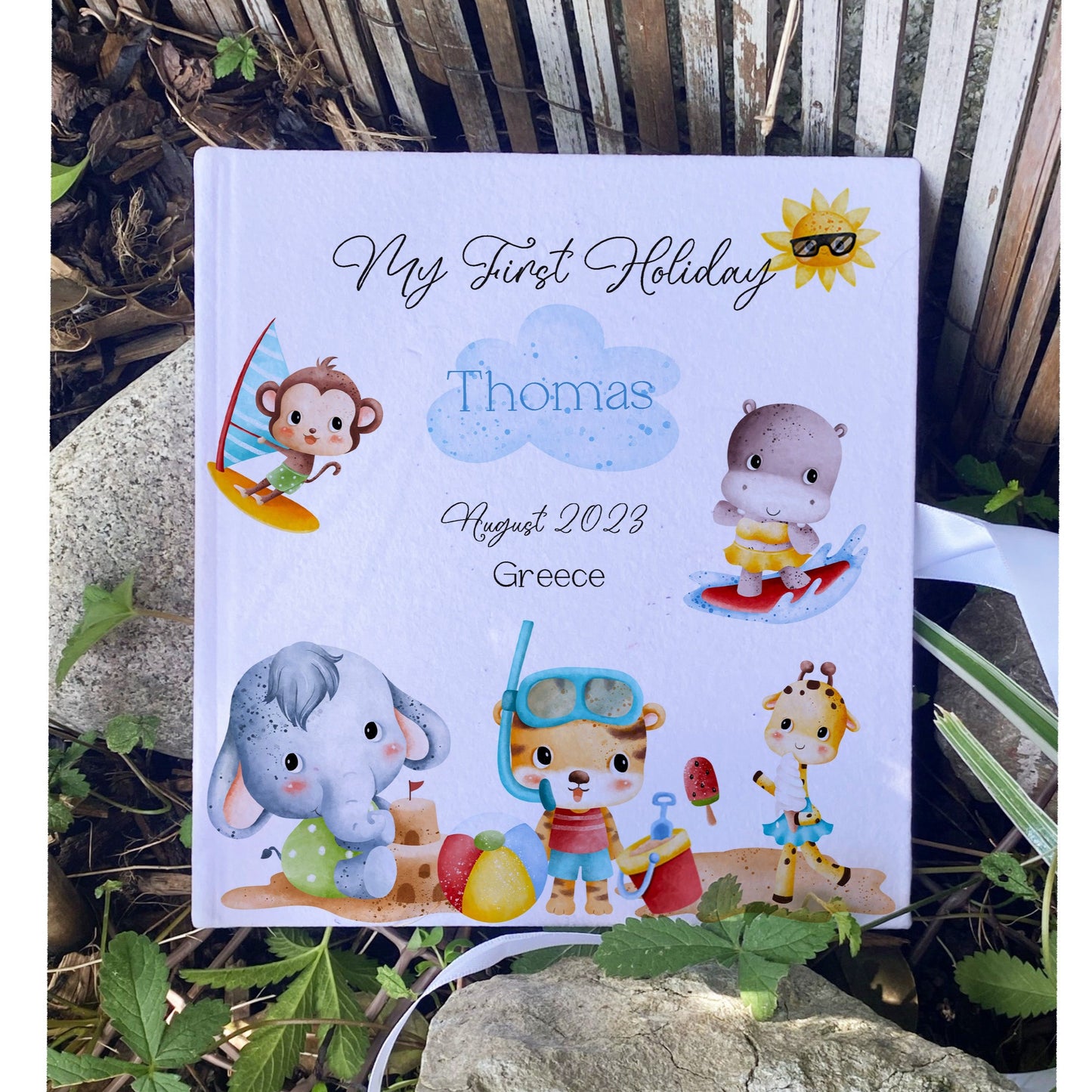 Beach Party Animals First Holiday Kids Memory Book with Ribbon