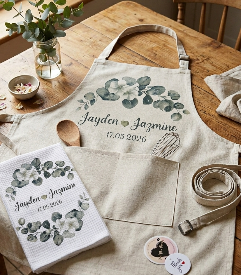 Personalized Eucalyptus Tea Towel | Custom Wedding & Anniversary Gift.