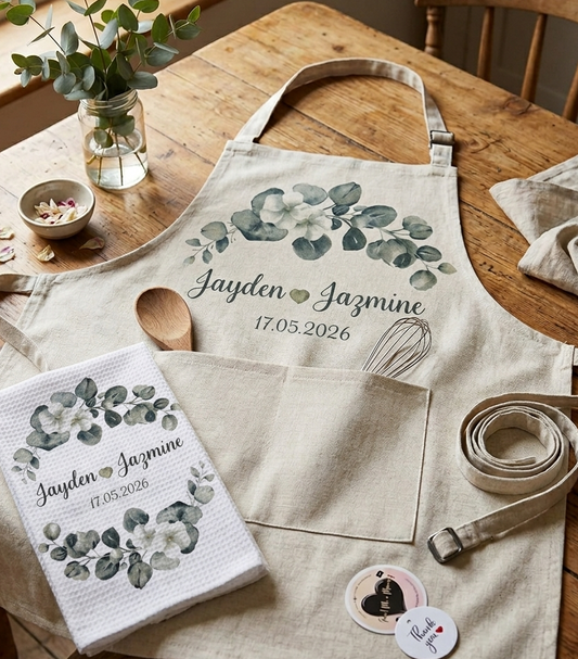 Personalized Eucalyptus Tea Towel | Custom Wedding & Anniversary Gift.