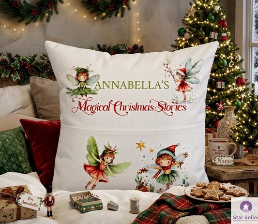 Magical fairy Christmas  Kids Personalised  Reading Pocket Pillow