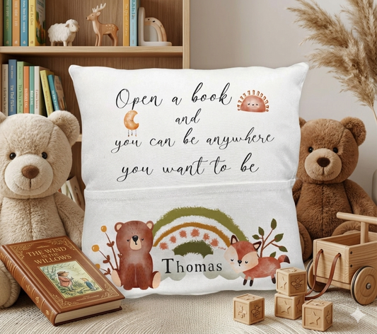 Forest Animals Rainbow Kids Personalised  Pocket Pillow