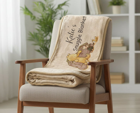 personalised pooh large beige blanket