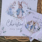 Blue Rabbit With Wreath Christening Guestbook with Ribbon