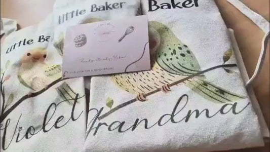 Personalised Granny and Me Apron Set, Bird Lover Baking Kitchen Aprons for cooking activity
