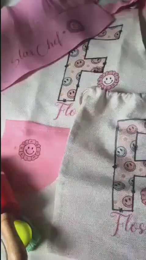 Floral Initial - Personalised Kids Apron and Chef Hat Set, Custom Name Star Baker Utensils for Girls