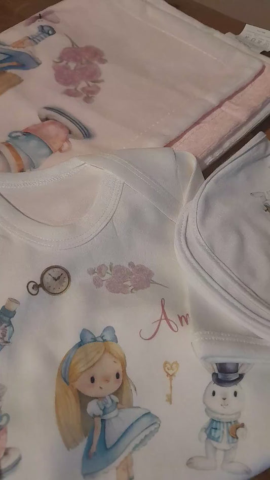 Personalised Alice in  Wonderland Baby Quality Outfit Set