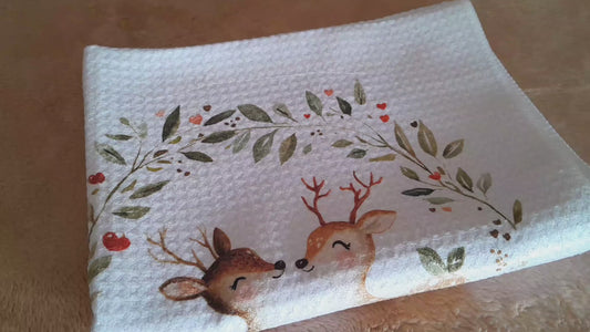 Personalised Deer Watercolour Tea Towel | Custom Wedding & Anniversary Gift