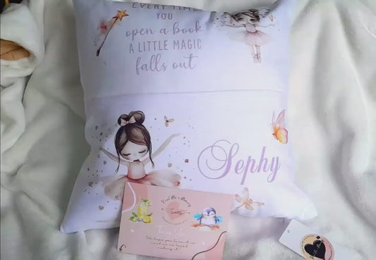 Personalised Pink Magical Ballerina Design Nursery Pocket Cushion