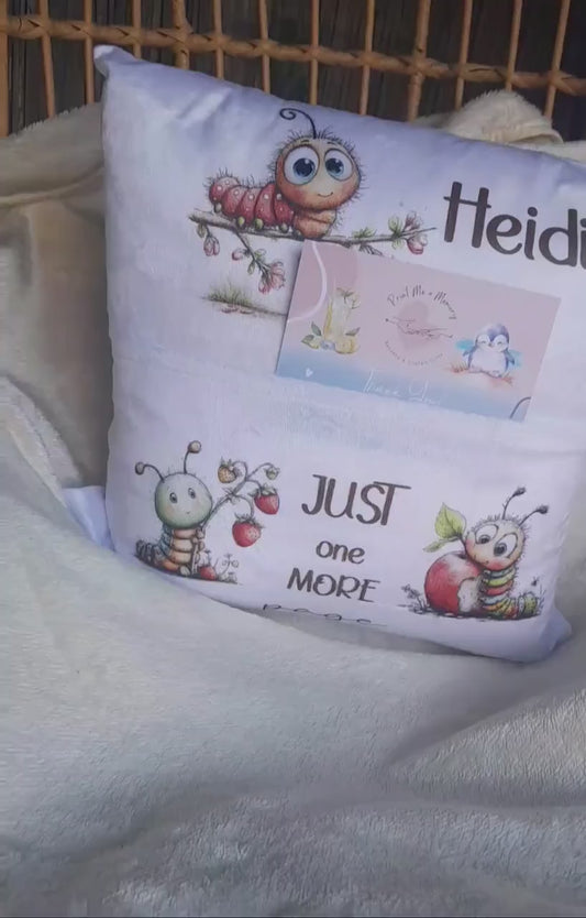 Personalised Caterpillar Book Pocket Pillow - Custom Kids Reading Gift for Story Time Nursery cushion