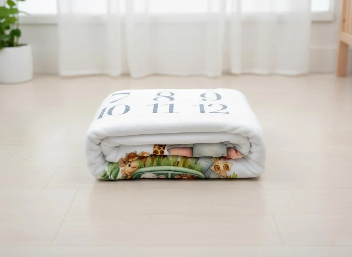 Personalised Safari Theme Milestone Baby Blanket Gift Set